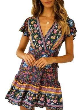 R. Vivimos Floral Print Wrap Dress